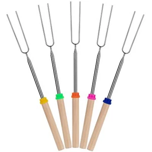 5 Pack Marshmallow Roasting Sticks Set Extendable Metal BBQ Grilling Skewers - Picture 1 of 9