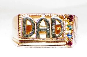 Dad Ring Size 9.5 Simulated Gemstones Goldtone Metal Fathers Day Sample - Picture 1 of 4