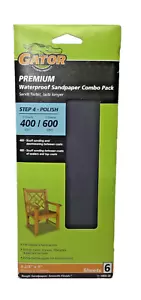 Gator 6 PREMIUM WATERPROOF SANDPAPER 400 & 600-Grit 3-2/3"x9" Hand Power Sanding - Picture 1 of 5