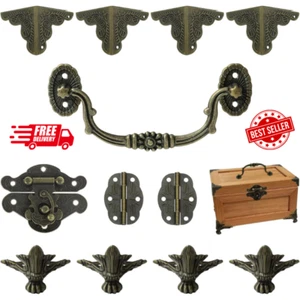 Jewelry Box Antique Lock Latch Hasp Hinges Handle Box Corner Protectors Kit for - Picture 1 of 8