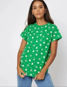 BNWT SIZE L LARGE GEORGE GREEN/SILVER GLITTER SHAMROCK CLOVER T SHIRT TOP 16-18 - Picture 1 of 5