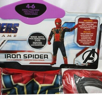 Avengers Endgame Iron Spiderman Muscle Disfraz Niño 4-6 Pequeño Nuevos Guantes de Bonificación Foto 1 de 4