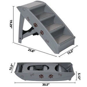 4 Steps Foldable Light Weight Pet Stairs Dog up to 100 Pounds W/Rubber Feet Grey - Picture 1 of 19