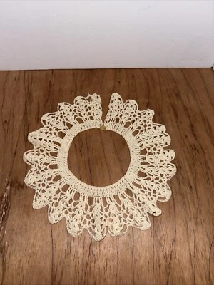 Vintage Hand Crochet Antique White Dress/Blouse Collar with Button Closure - Image 1 of 4