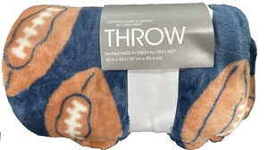 NEW Football THROW BY OEKO-TEX, 50" x 60" (127 cm x 152.4 cm) Blue - Picture 1 of 2