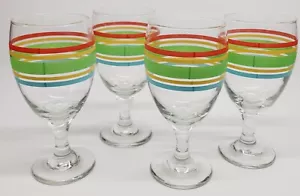Set of 4 Libbey Mambo Fiesta Striped Water Iced Tea Goblet 16.25 oz. Made in USA - Picture 1 of 7