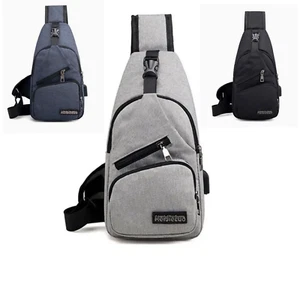 Umhängetasche mit USB-Ladeanschluss Diagonal Herrentasche Casual Sport versch. F - Bild 1 von 11