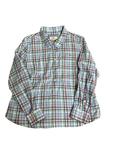 Vineyard Vines Whale Shirt Boys Size 14 Blue & Pink Plaid 3/4 Button Up - Picture 1 of 5