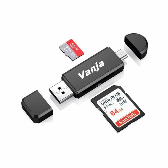 Vanja VJCR01 Micro USB OTG Adapter and USB 2.0 Portable Memory Card Reader - Black