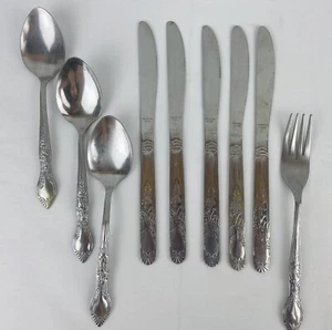 Vintage Stainless Flatware Silverware 9pc Spoon Fork Knives Floral Ivy Art Deco - Picture 1 of 8