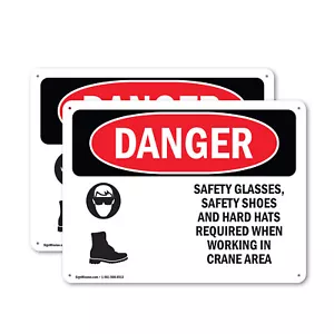 (2 Pack) Safety Glasses Safety Shoes And Hard Hats OSHA Danger Sign Decal Metal - Picture 1 of 23