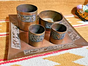 FANTASTIC 1900s Arts & Crafts 5pc Smoking Set Sterling Silver On Bronze Heintz ? - Picture 1 of 18
