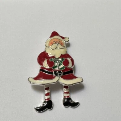 Broche prendedor de Navidad Papá Noel peltre tono plata y esmalte rojo nuevo sin etiquetas Foto 1 de 4