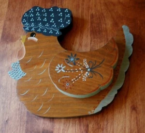 Country Chicken Shaped Wall Mail Organizer Handmade Wood Note Pad Holder - Picture 1 of 4