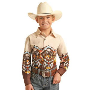 Panhandle Youth Boy's Aztec Border Print Snap Shirt PHBSOSRZ5Y - Picture 1 of 1