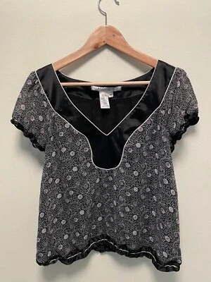 Vintage Max Studio Womens Top Medium Petite Black Floral Witchy Whimsigoth Y2K - Image 1 of 4