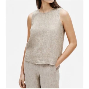 Eileen Fisher WHITE Linen Italian Fabric Sleeveless Crewneck Timeless Tank Top - Picture 1 of 9