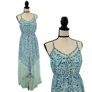 Abito Candie's Babydoll Impero Vita Blu Floreale Fata Pizzo Foderato Civetta Y2K-L - Foto 1 di 19