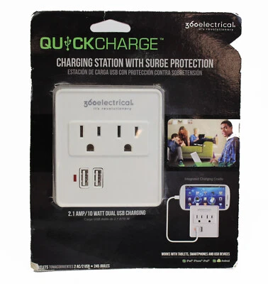 360 Электрический двойной USB и розетка быстрая зарядка интегрированная подставка защита от перенапряжений - Изображение 1 из 3