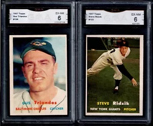 GMA 6 Set: 1957 Topps #156 Gus TRIANDOS, Orioles & #123 Steve RIDZIK RC, Giants - Picture 1 of 2