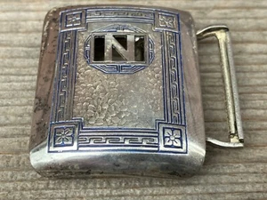 VINTAGE SILBER VORDERSEITE RIESENGRIFF GRAVIERT ART DECO GÜRTELSCHNALLE BUCHSTABE " N " - Bild 1 von 3