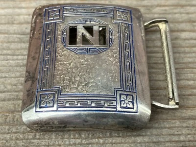 VTG SILVER FRONT GIANT GRIP ENGRAVED ART DECO BELT BUCKLE LETTER " N " - Image 1 of 3