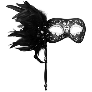 Women's Masquerade Ball Mask With Stick Venice Costumes Feather Handheld Masks - Picture 1 of 30