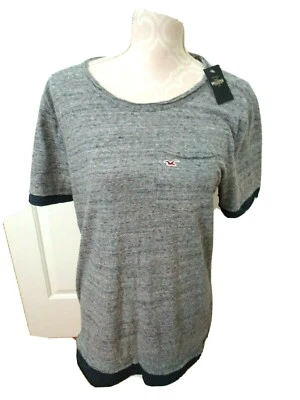 HOLLISTER Ladies Size Small Gray S. Sleeve Knit Top-Ragged Hems-Chest Pocket-NWT - Image 1 of 4