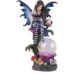 Fairy Sitting on Flower with LED Light Up Crystal Ball Figurine 7.5 Inch Pixie - Picture 1 of 2