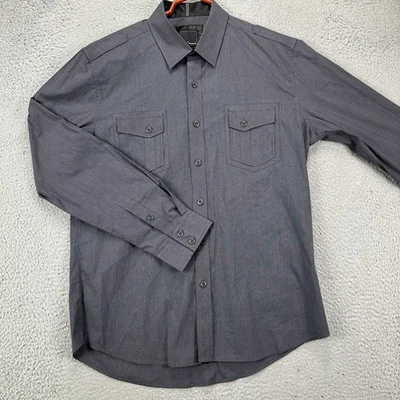 Camisa masculina 7 diamantes botão para baixo bolsos aba preta grande manga longa elástica - Imagem 1 de 4