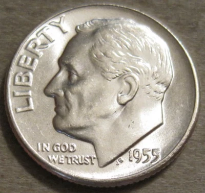 VENDO COMO SE MUESTRA - MONEDA DE DIEZ CENTAVOS ROOSEVELT 1955 P SIN CIRCULAR *** 90% PLATA *** 525 Foto 1 de 4