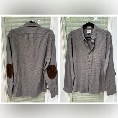 J Crew Shirt Men's Large Gray Cotton Wool Flannel Brown Suede Elbow Pads SlimFit - Image 1 of 4