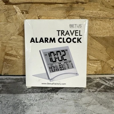 Betus Digital Travel Alarm Clock - Foldable LCD Clock Compact Desk Clock Silver - Image 1 of 4