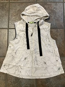 New-Trisha Tyler Hoodie Vest Beige Floral Full Zip Tiered Flowy Lagenlook Artsy - Picture 1 of 9