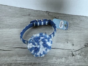 Pet Holiday Blue Pom Pom Christmas Dog Collar XS 8-12 Inch Neck 1/2 Inch Wide - Picture 1 of 8