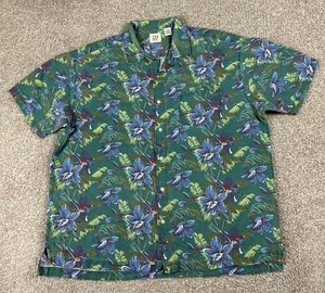 VTG Gap Shirt Mens XL Green Floral Hawaiian Button Up Short Sleeve Linen Cotton - Picture 1 of 8