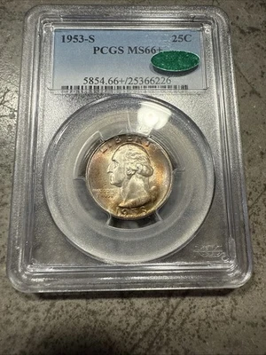 1953-S Washington Quarter PCGS MS66+ CAC Toned Monster Reverse - Image 1 of 4