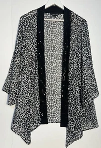 Slinky Brand 2X Cardigan Black White Animal Print Sequins Light Weight Sheer - Picture 1 of 5