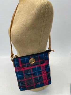 Tommy Hilfiger Blue/Blk Pink Plaid Nylon Crossbody - Image 1 of 4