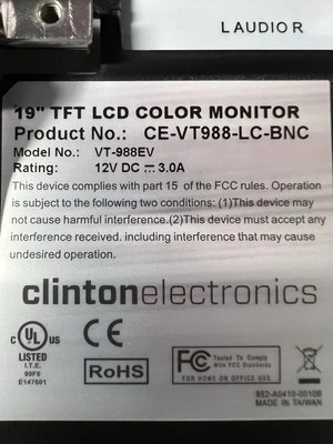 Clinton 19" TFT LCD Color Monitor CE-VT988-LC-BNC - NIB With Power Supply - Image 1 of 4