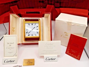 *** Reloj despertador Cartier "Tanque" granate reparado completo con caja y papeles *** - Imagen 1 de 12