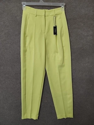 Express Editor Ankle Dress Pants Women 0 Lime Yellow Pleated Career Business NEW - Image 1 of 4