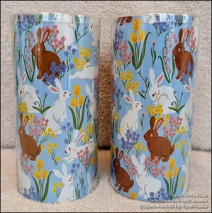 2 NEW SPRING EASTER 6" LED FLAMELESS PILLAR CANDLES BUNNY TULIPS AUTO TIMER  - Picture 1 of 3