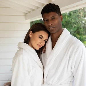 Mens Plush Robe-white, navy blue, charcoal gray, silver, pink, green, and red - Picture 1 of 71