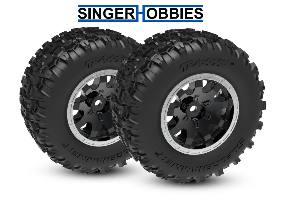 TRA10770-STBLK Traxxas Mini Maxx Black & Satin Rear Wheels w/ Sledgehammer Tires