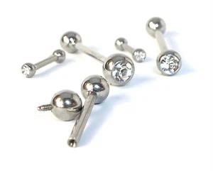 Clear Gem Internally Threaded 14g or 16g Barbell Tongue, Tragus, Nipple Ring - Picture 1 of 6