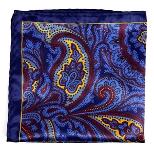 Indigo & Yellow Paisley Pocket Square - Picture 1 of 4