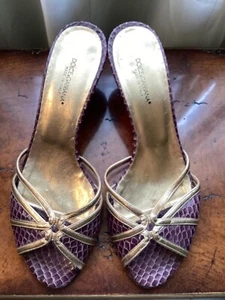 Dolce & Gabbana Snakeskin Burgundy & Gold Kitten Heels Sandals size 38 1/2 8.5us - Picture 1 of 5