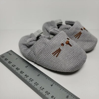 婴儿针织拖鞋婴儿 6-12 个月幼儿婴儿床鞋男孩女孩老鼠灰色新品 — 第 1/4 张图片
