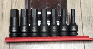 Gearwrench 7pc 1/2"dr SAE Impact Hex Bit Socket set w/ Rail, 3/8 to 3/4" #84941 - Picture 1 of 2